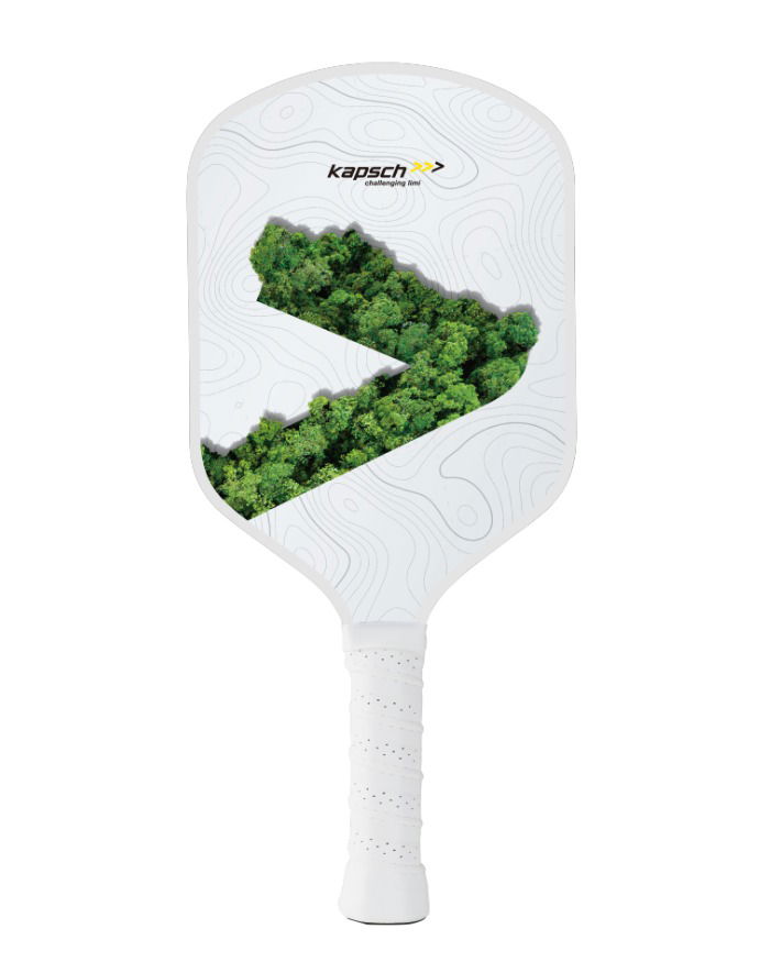 White paddle with a green forest design, featuring the Kapsch logo at the top.