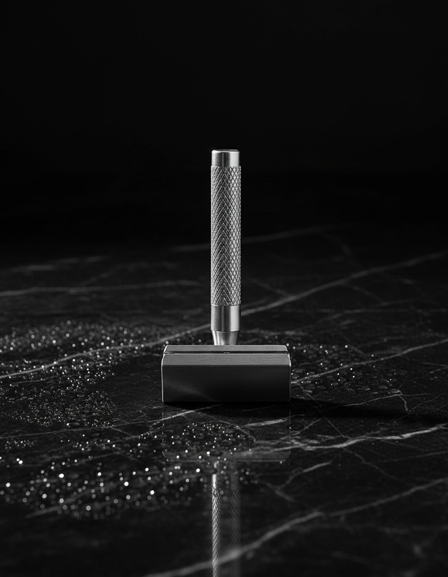 Close-up of the Sharply Blade One stainless steel safety razor