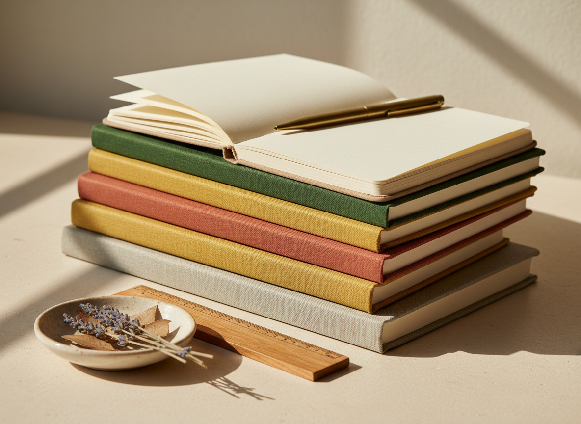 Notebooks styled on a desk