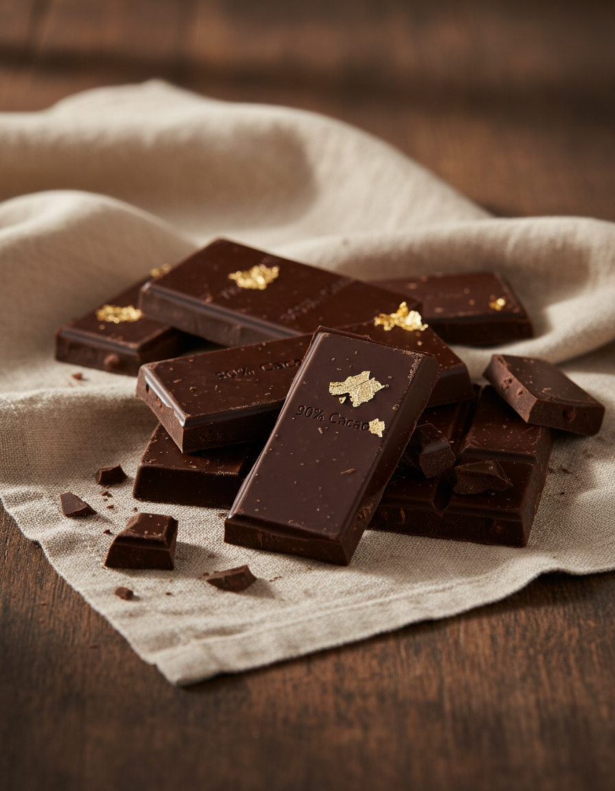 Tasting-Moment mit mehreren CHOCQLATE Tafeln und feinen Bruchstücken