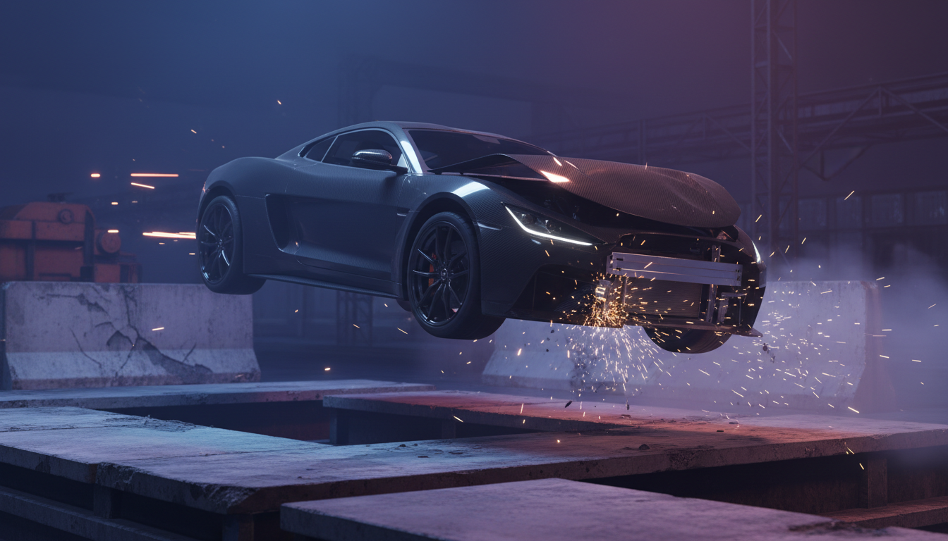 Car crashing in a detailed physics driving sandbox
