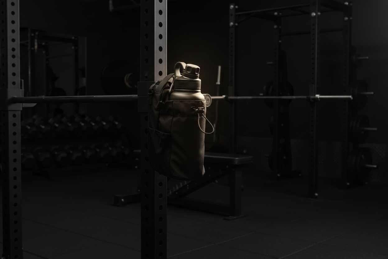 Magnetic Training Dock hanging on a barbell in a dark gym