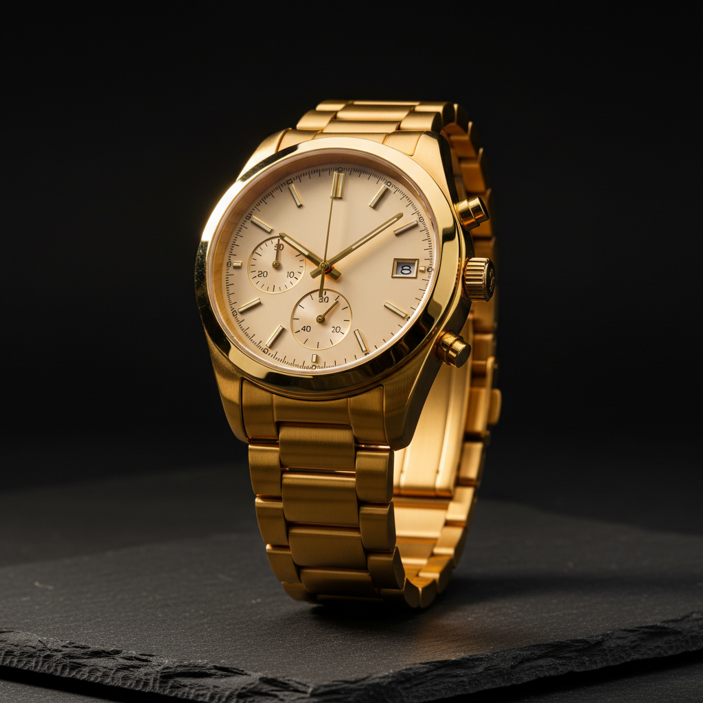 The chronograph in full gold with a white dial