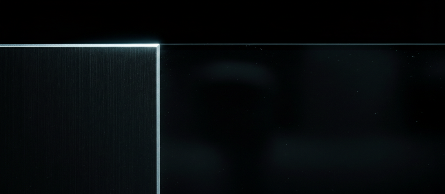 Brushed dark steel catching a single rim of cold light