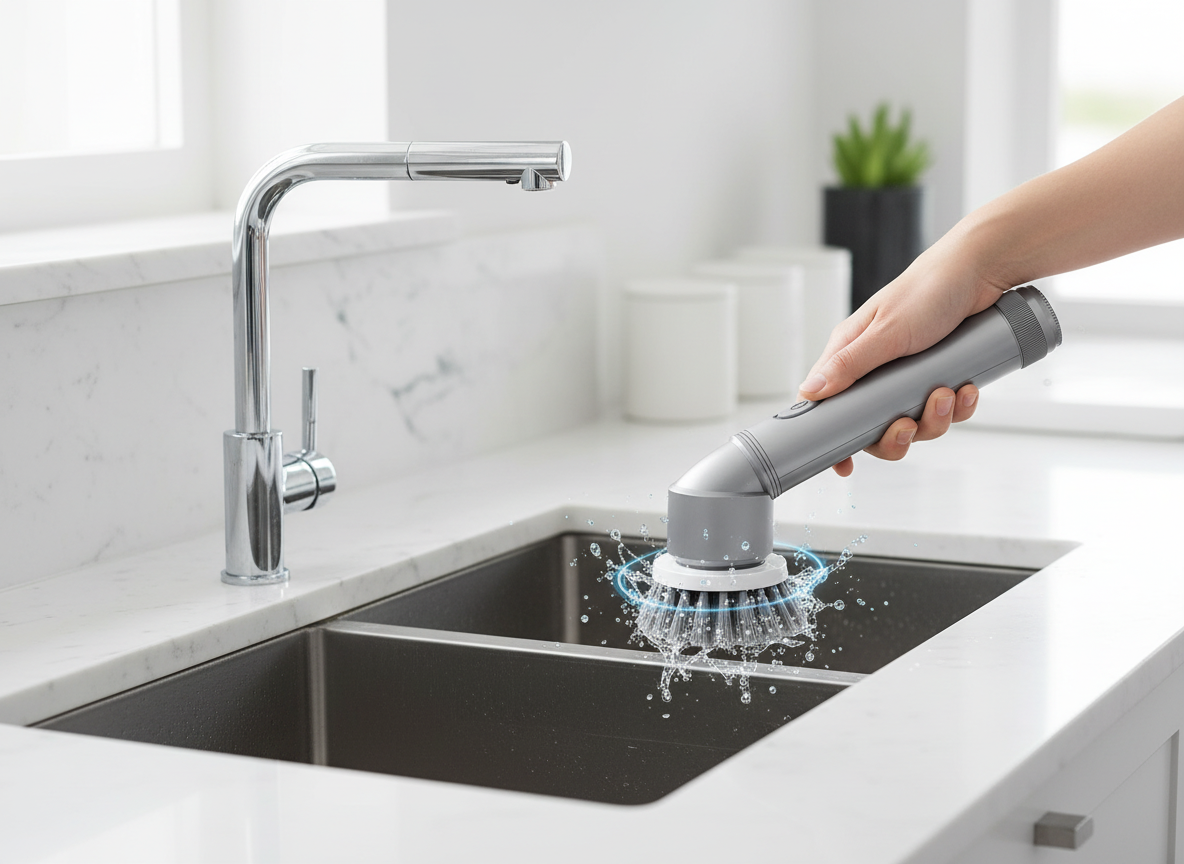 Nettoyage d'un évier de cuisine en inox et de son robinet