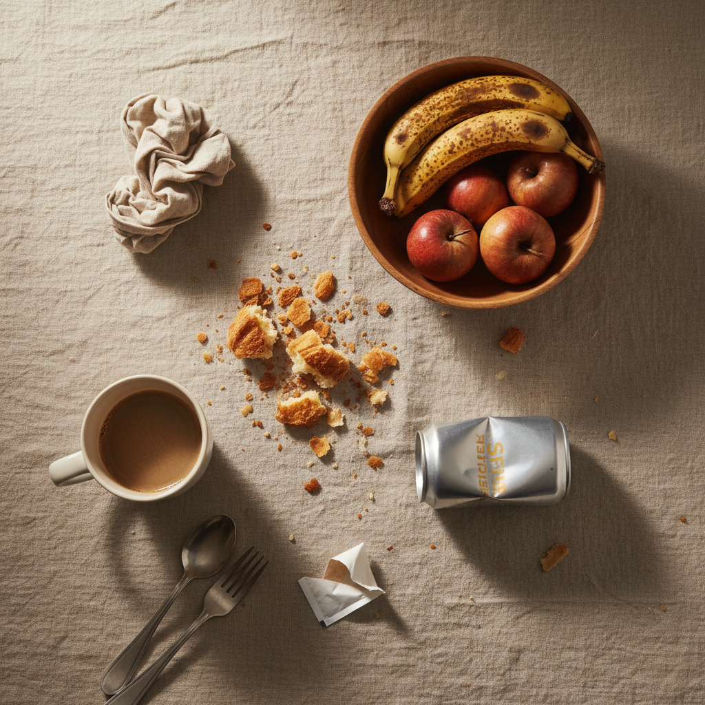 Cluttered breakfast table