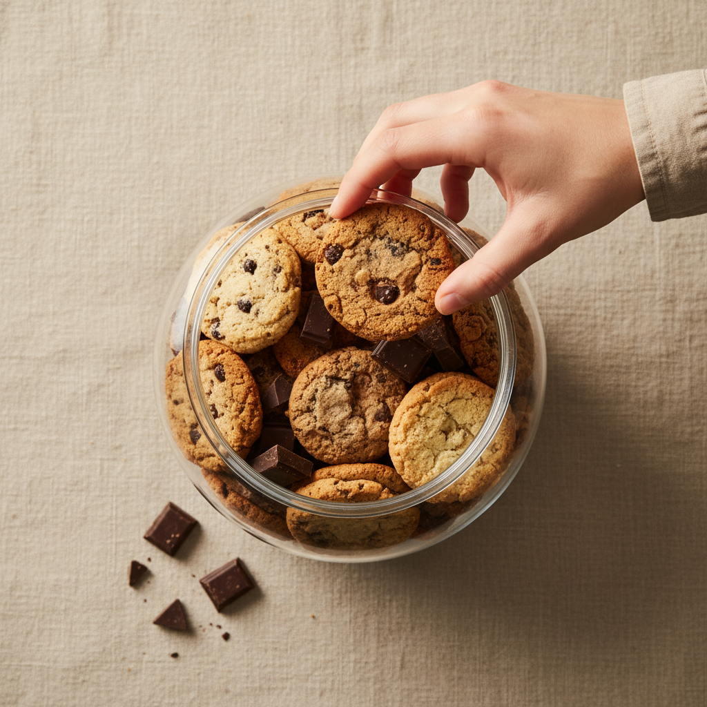 Hand reaching into a jar of cookies