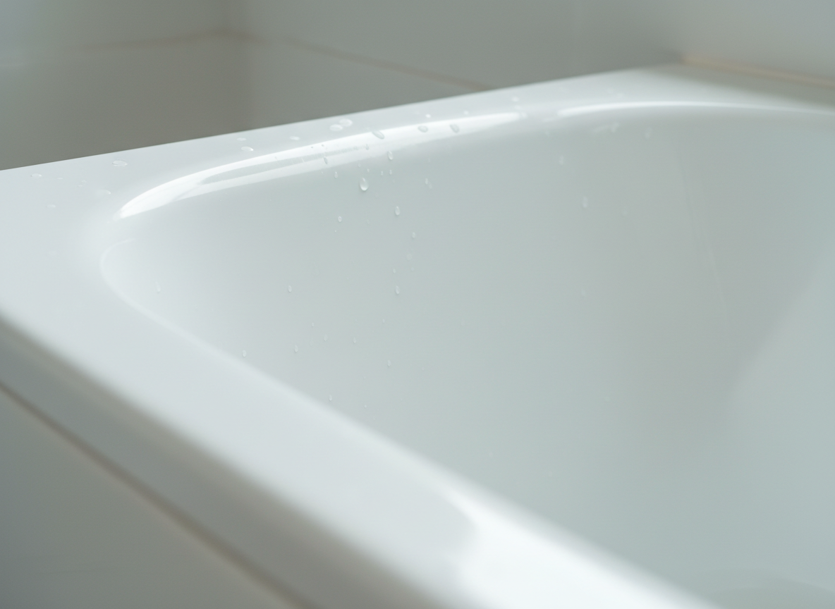 Le même rebord de baignoire après nettoyage : émail blanc lisse et brillant, sans dépôt