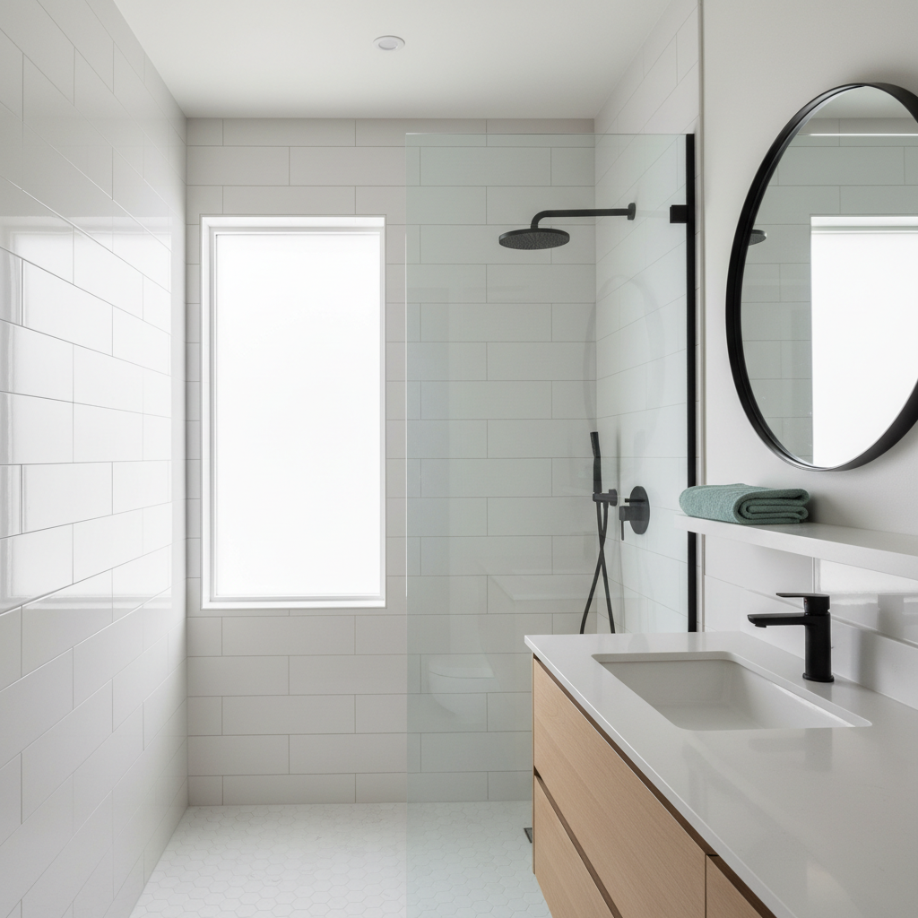 Salle de bain moderne aux surfaces impeccables