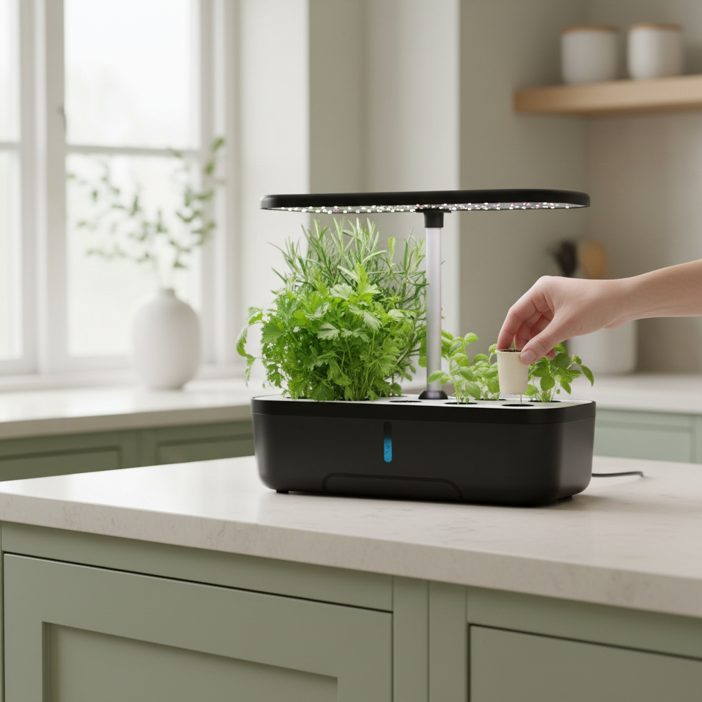Handen plaatsen een zadenpod in de Growbox