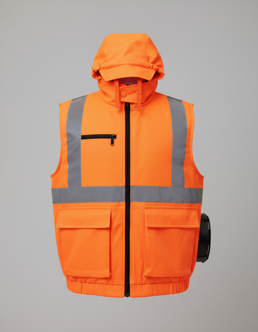 The vest in hi-vis orange, front view
