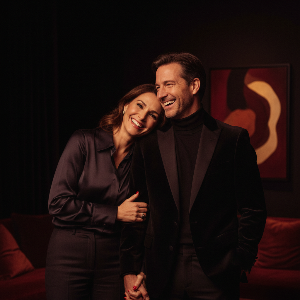 Pareja adulta elegante compartiendo un momento de complicidad y confianza