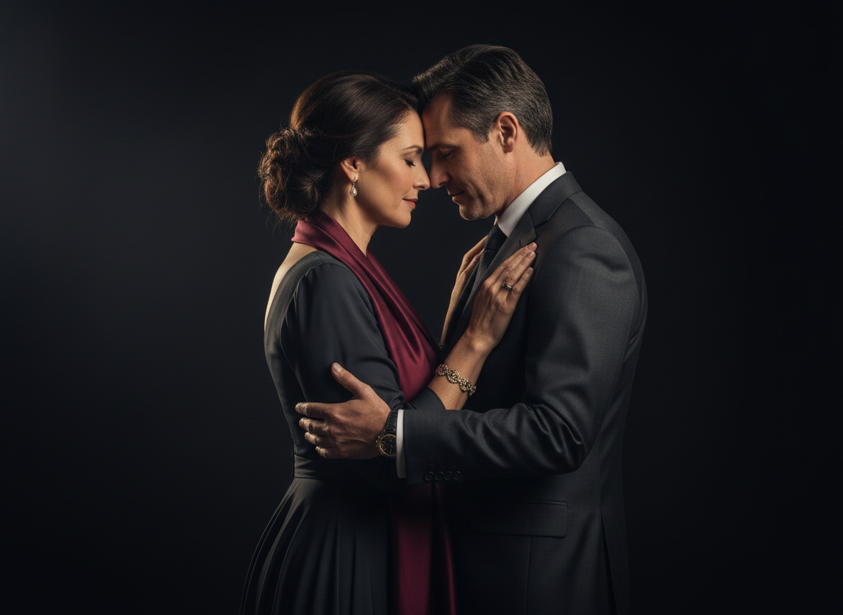 Pareja adulta elegante compartiendo un momento de conexión y confianza
