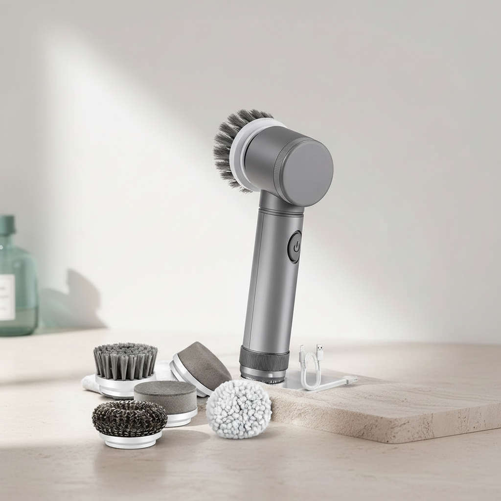 Brosse électrique rotative sans fil avec manche télescopique
