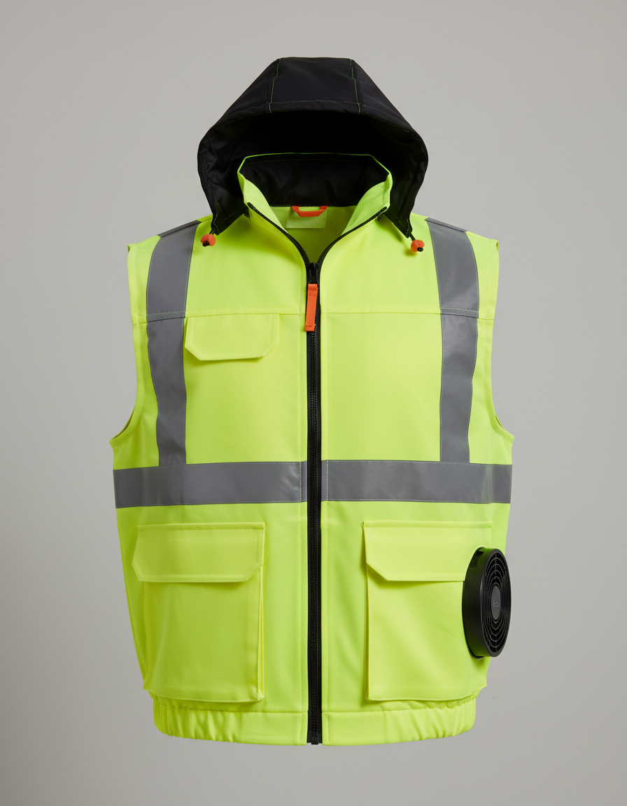 Front of the Site Chill V2 hi-vis fan vest with reflective tape bands and hood