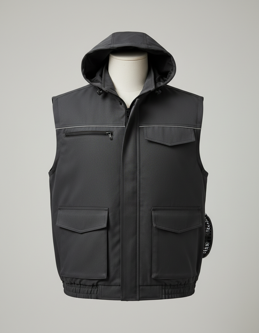 The vest in charcoal, front view