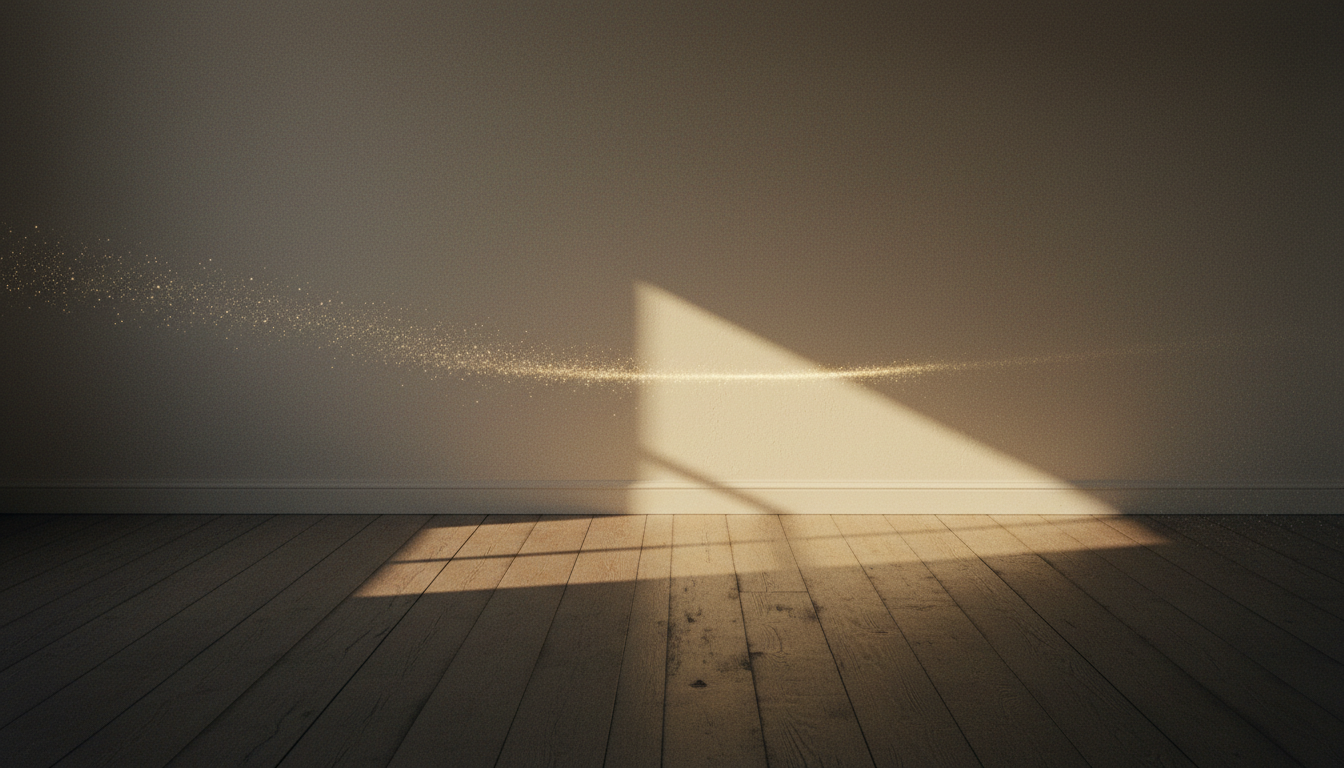 Late afternoon light falling across an empty wall and wooden floor