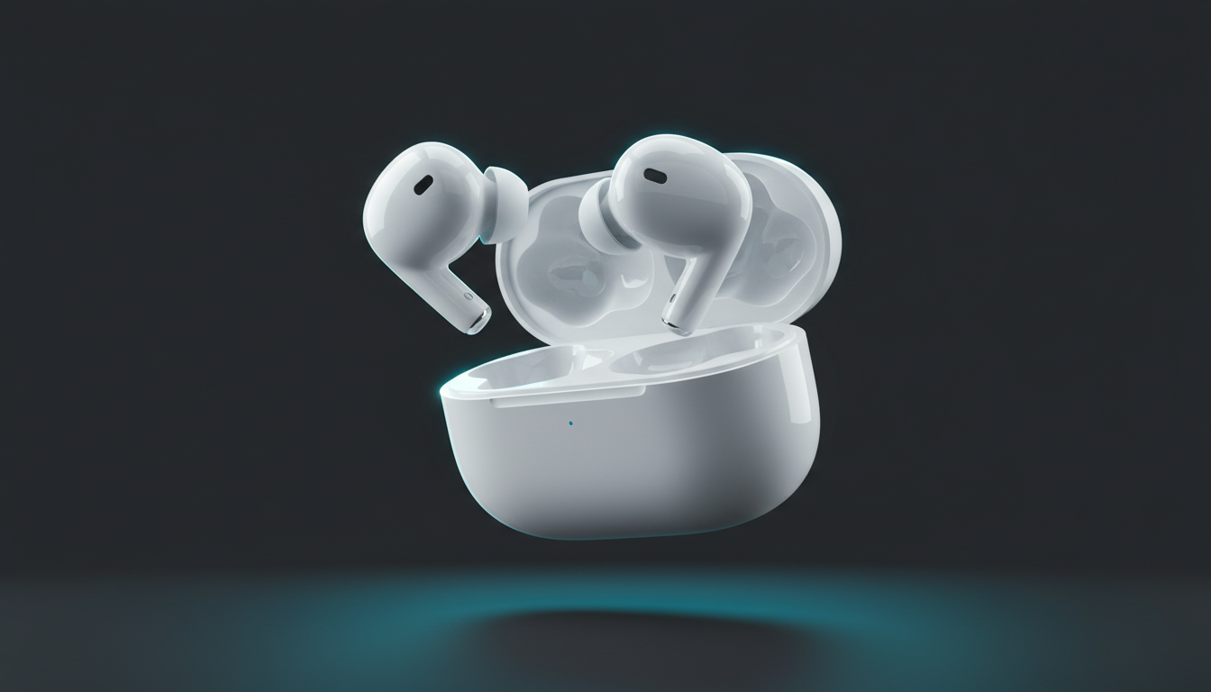 AirPods 3 with their charging case open on a dark background