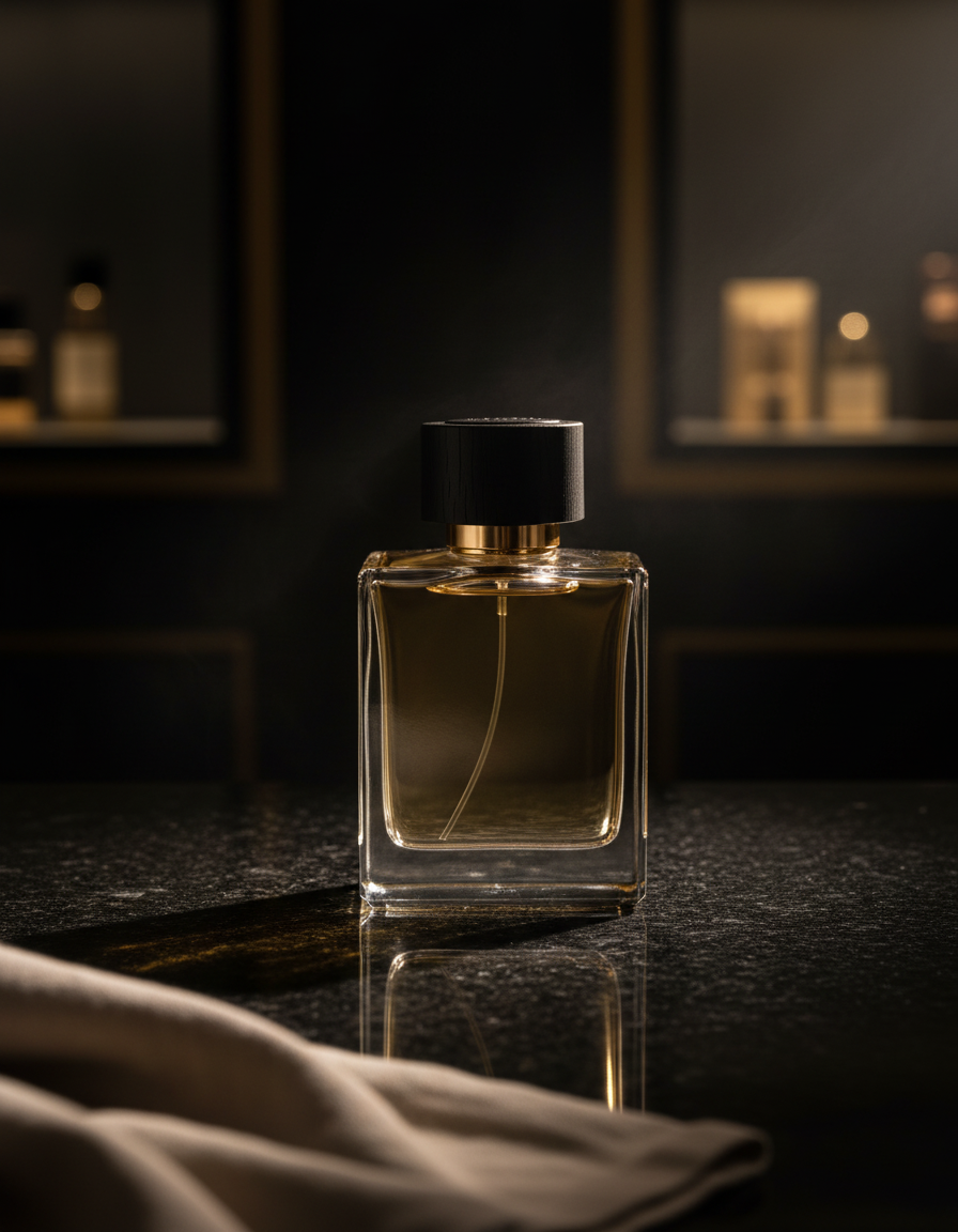 Amisa Extrait de Parfum Flakon im warmen Streiflicht
