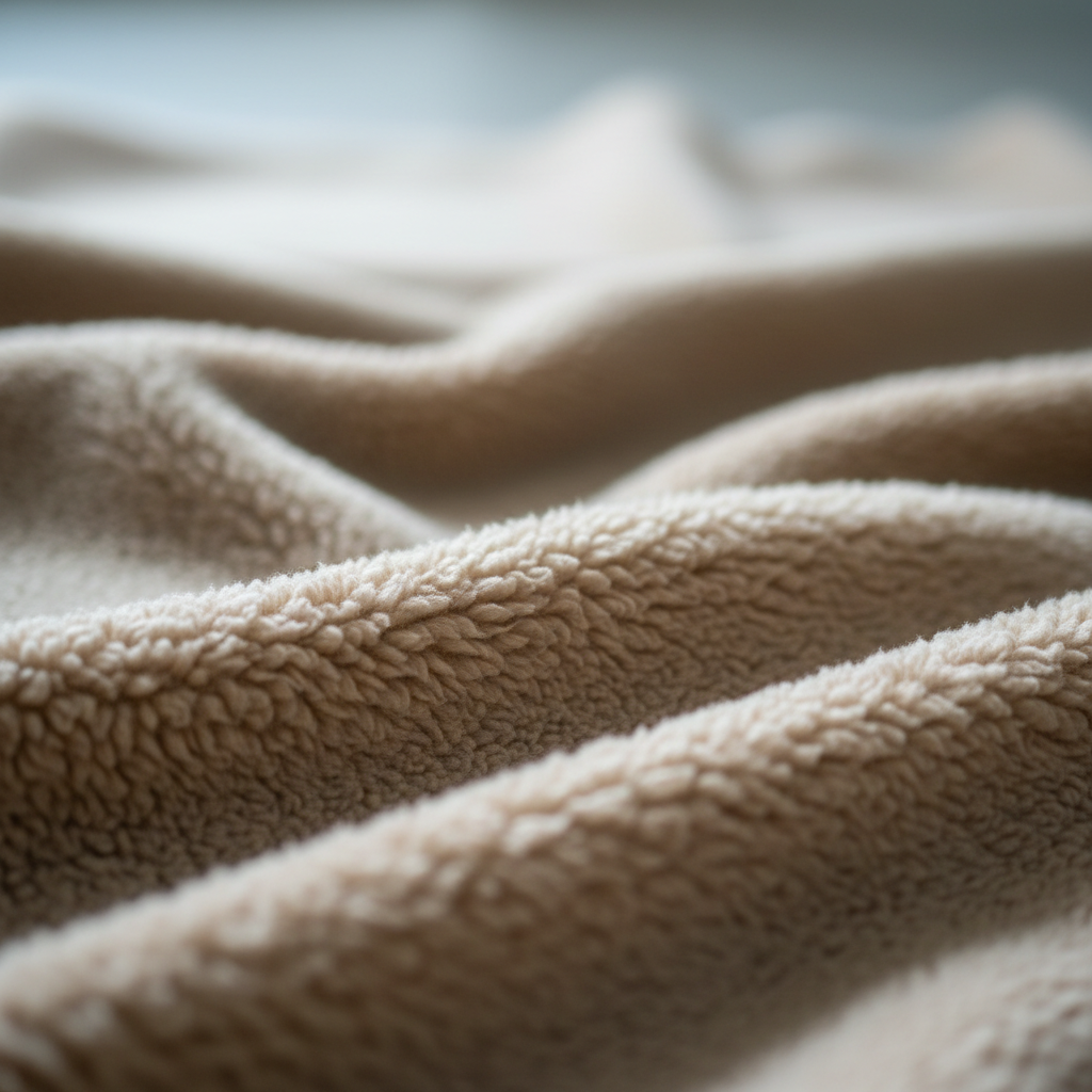 Close-up of warm beige plush fleece texture