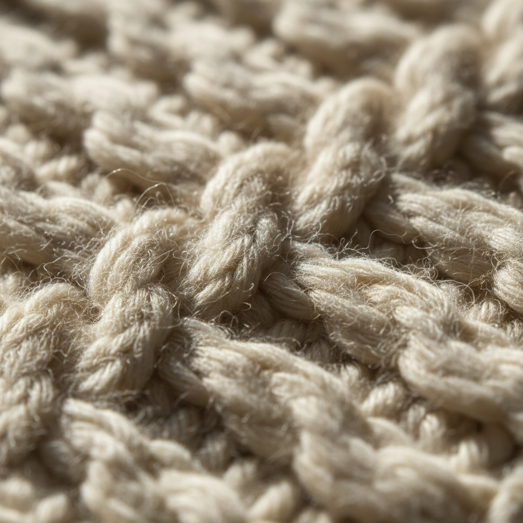 Close-up of cream cable knit wool texture