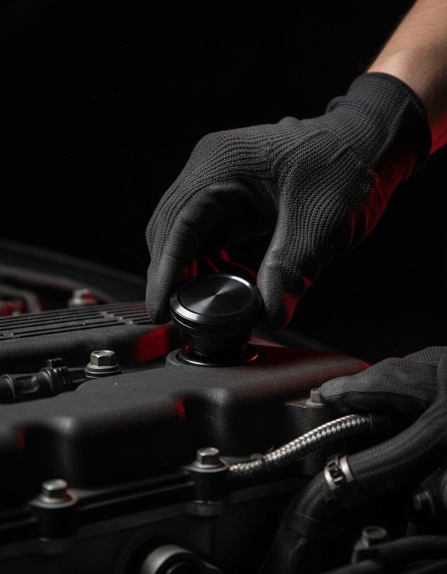 Fitting a MotoSupply accessory to a car in a dark workshop