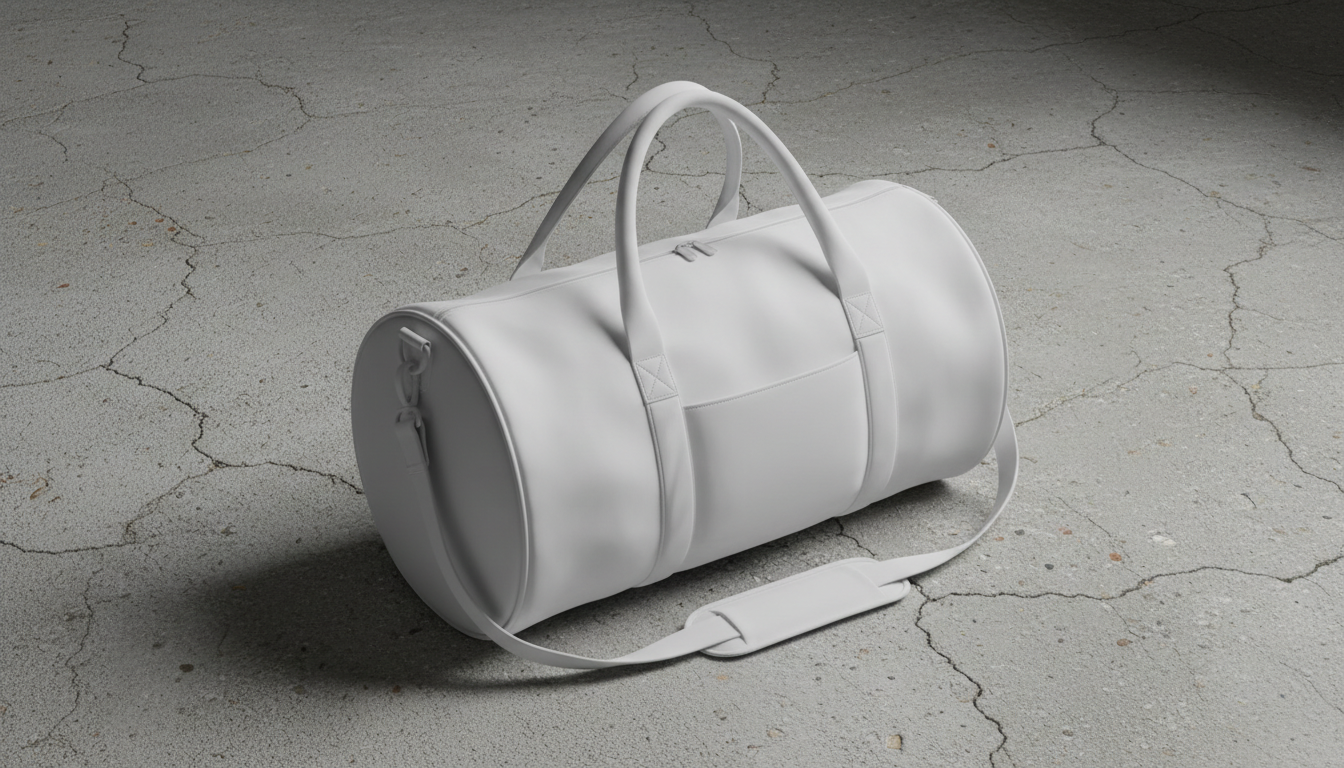 Bolso deportivo blanco sobre piso de concreto