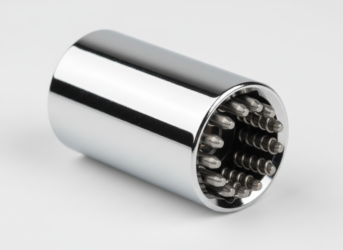 Silver 7 to 19 millimetre universal socket adapter with spring-loaded steel pins