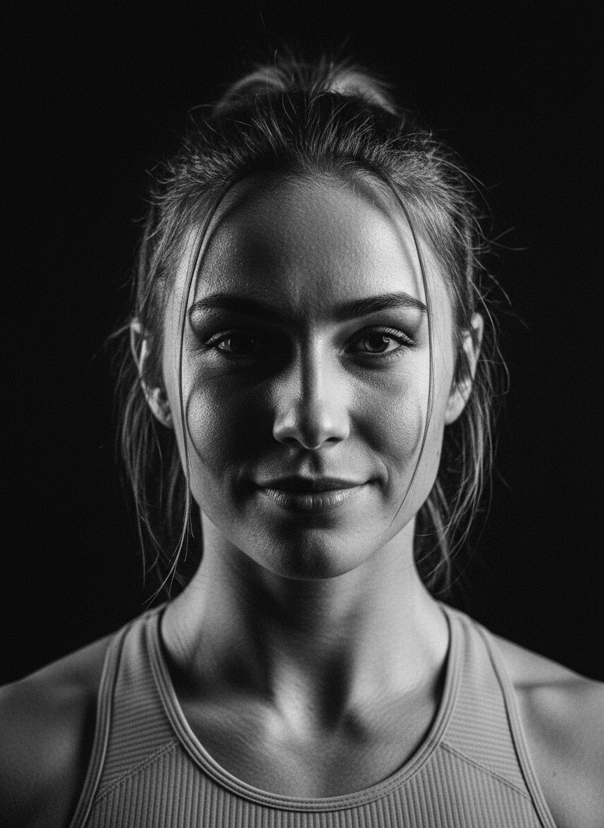 Retrato en blanco y negro de una atleta