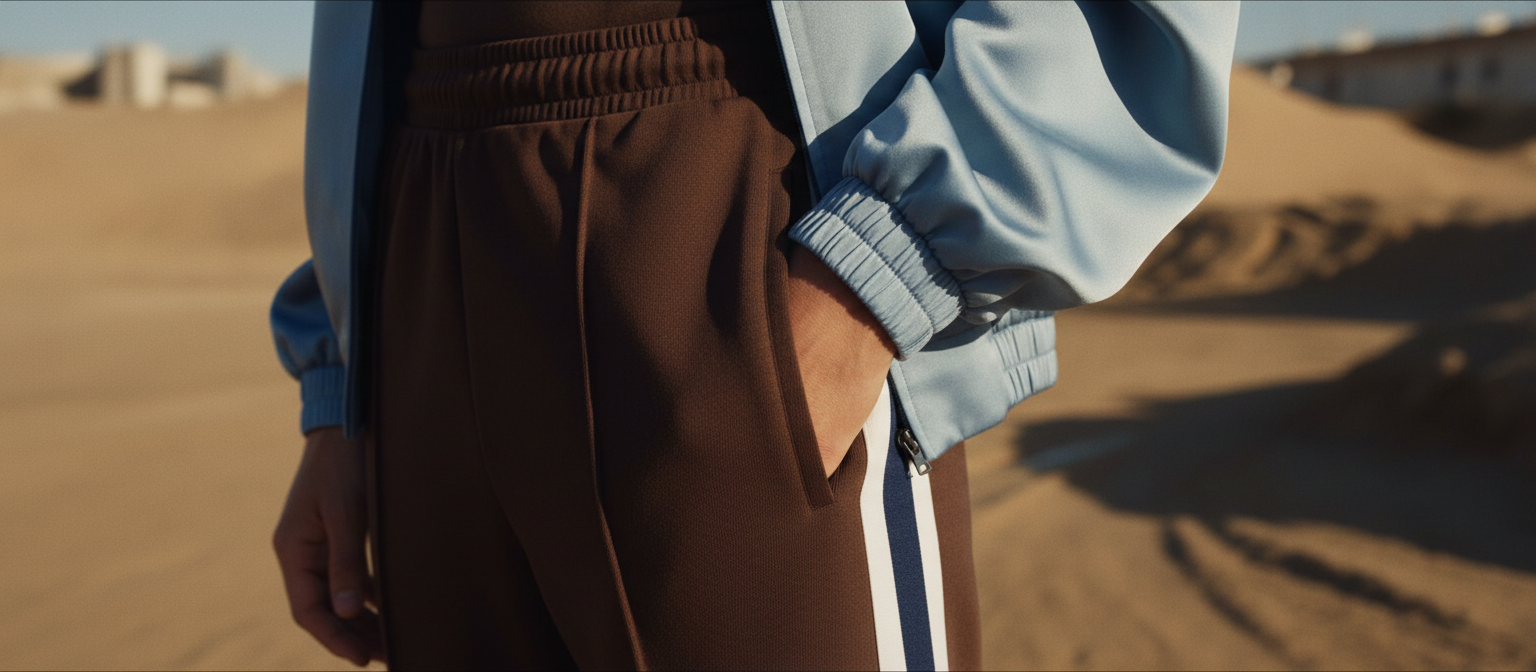 Primer plano editorial de ropa deportiva urbana