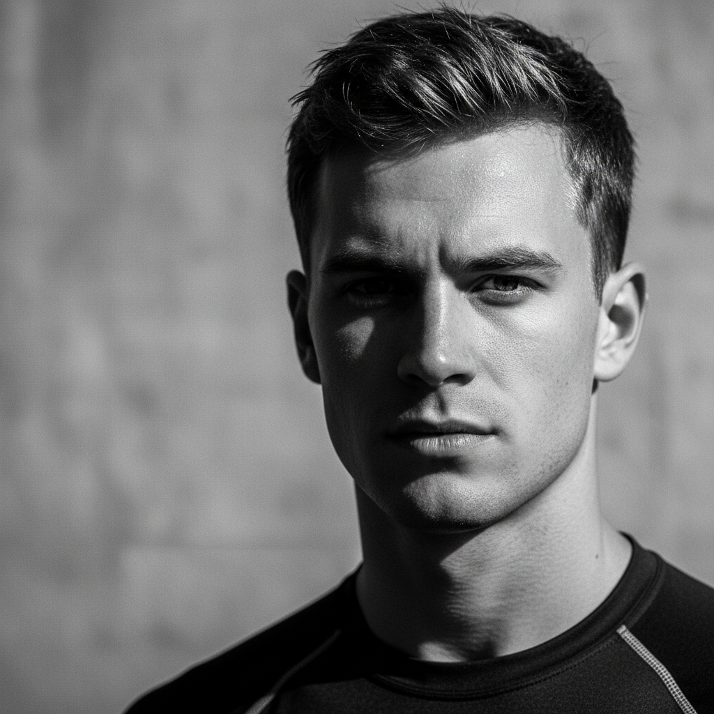 Retrato en blanco y negro de un atleta