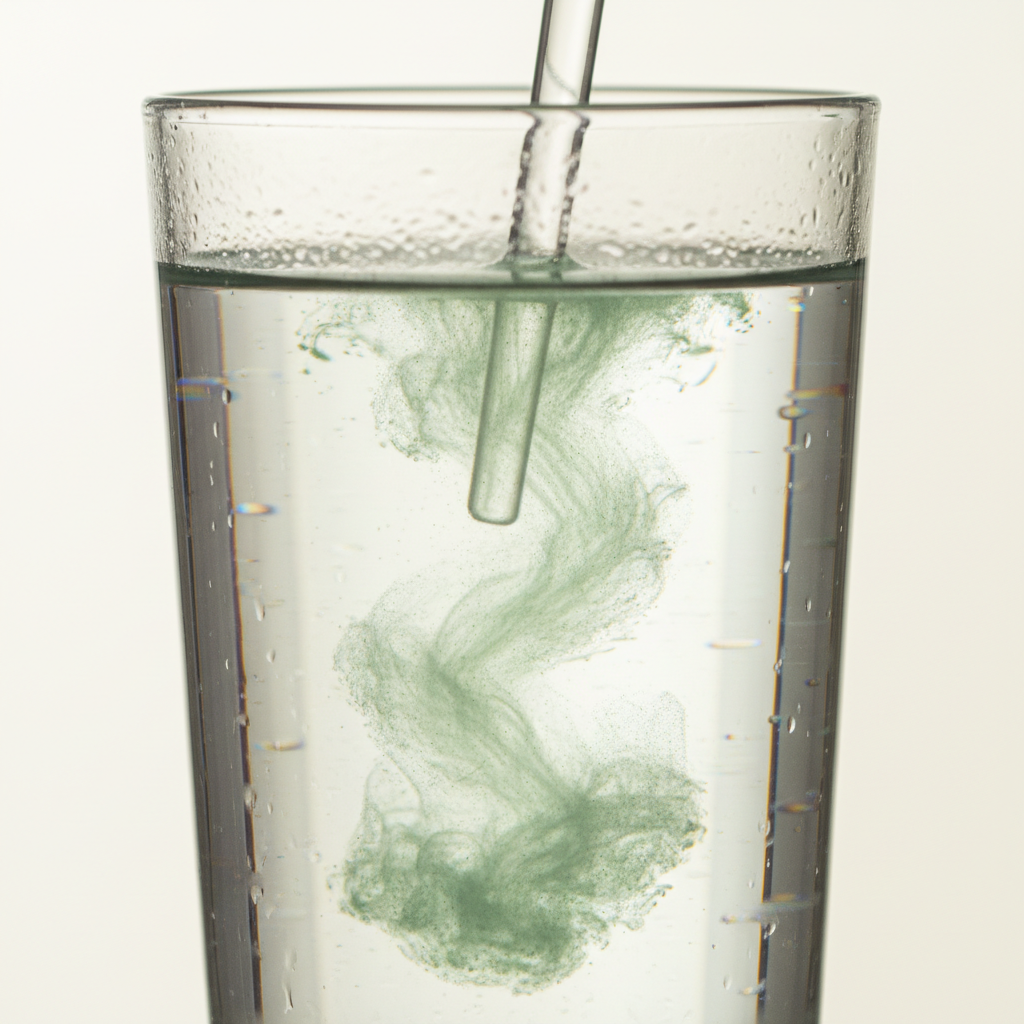 Het poeder lost op in een glas water