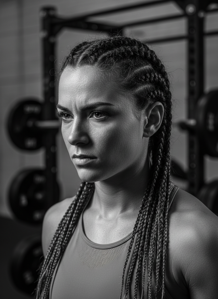 Retrato en blanco y negro de una atleta