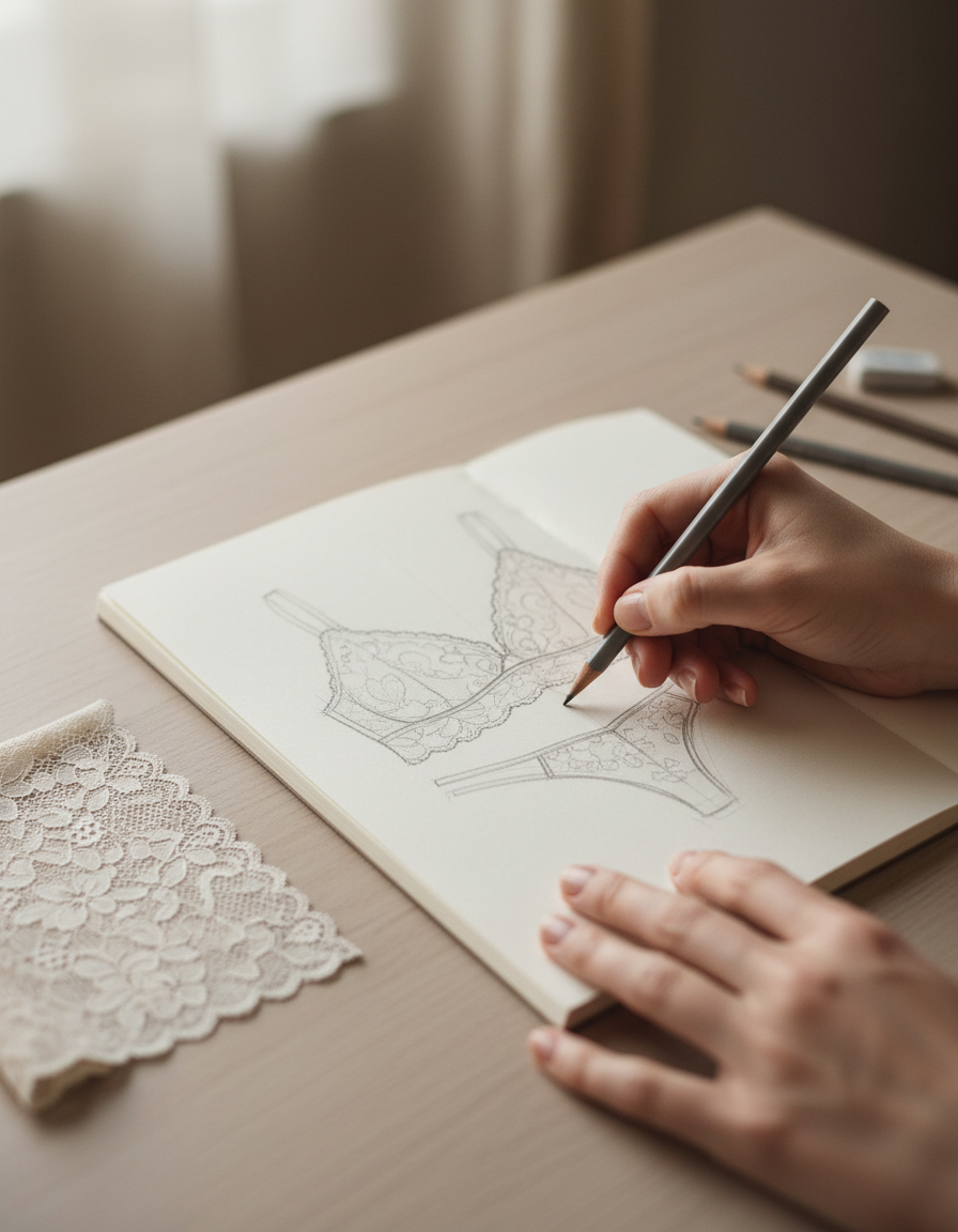 Hands sketching a design on paper