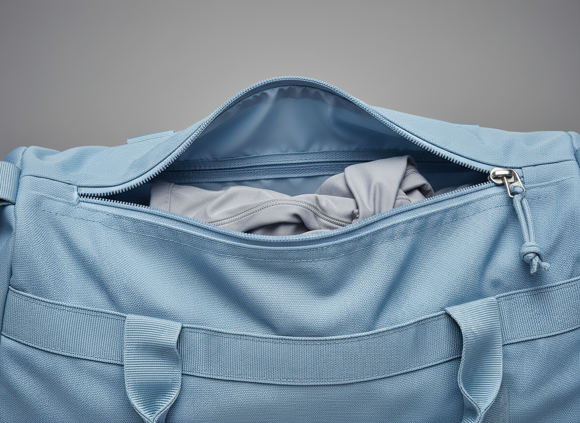 Primer plano de un bolso deportivo celeste
