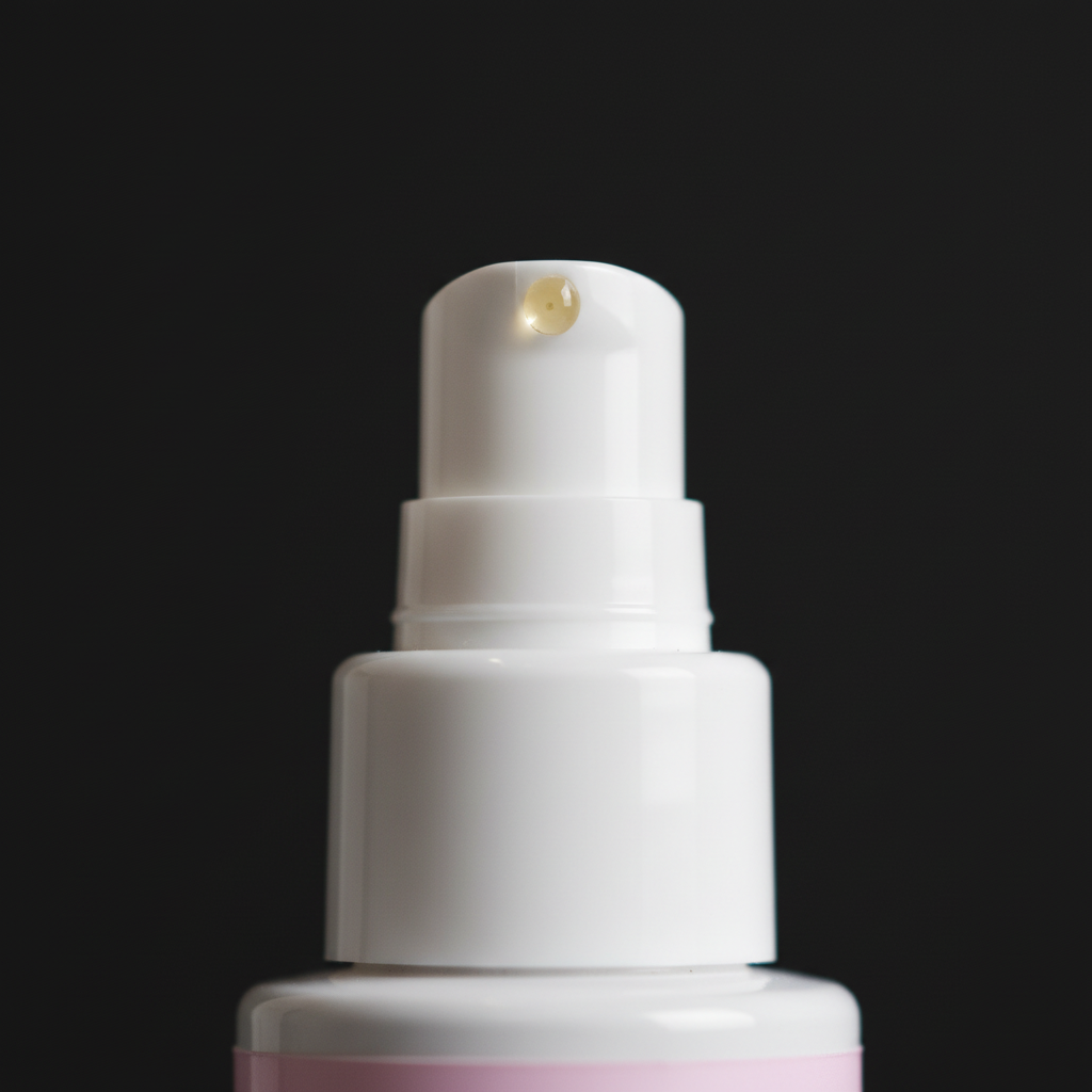 Macro detail of the SEA NRG sublingual pump with a single golden droplet at the nozzle