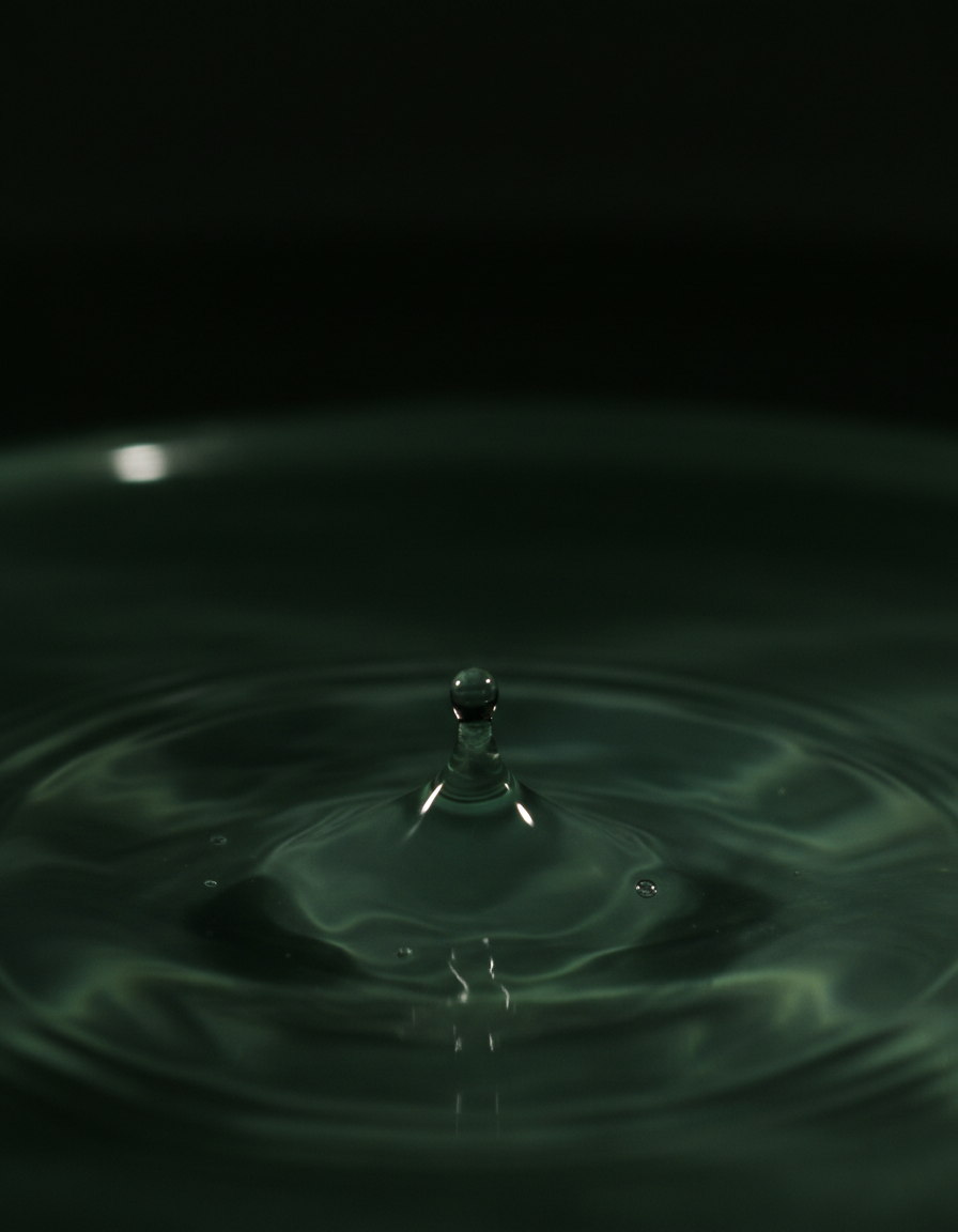 Een druppel maakt kringen in donkergroen water