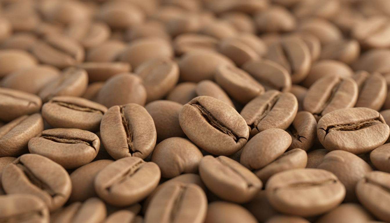 Macro photograph of pale light-roast coffee beans