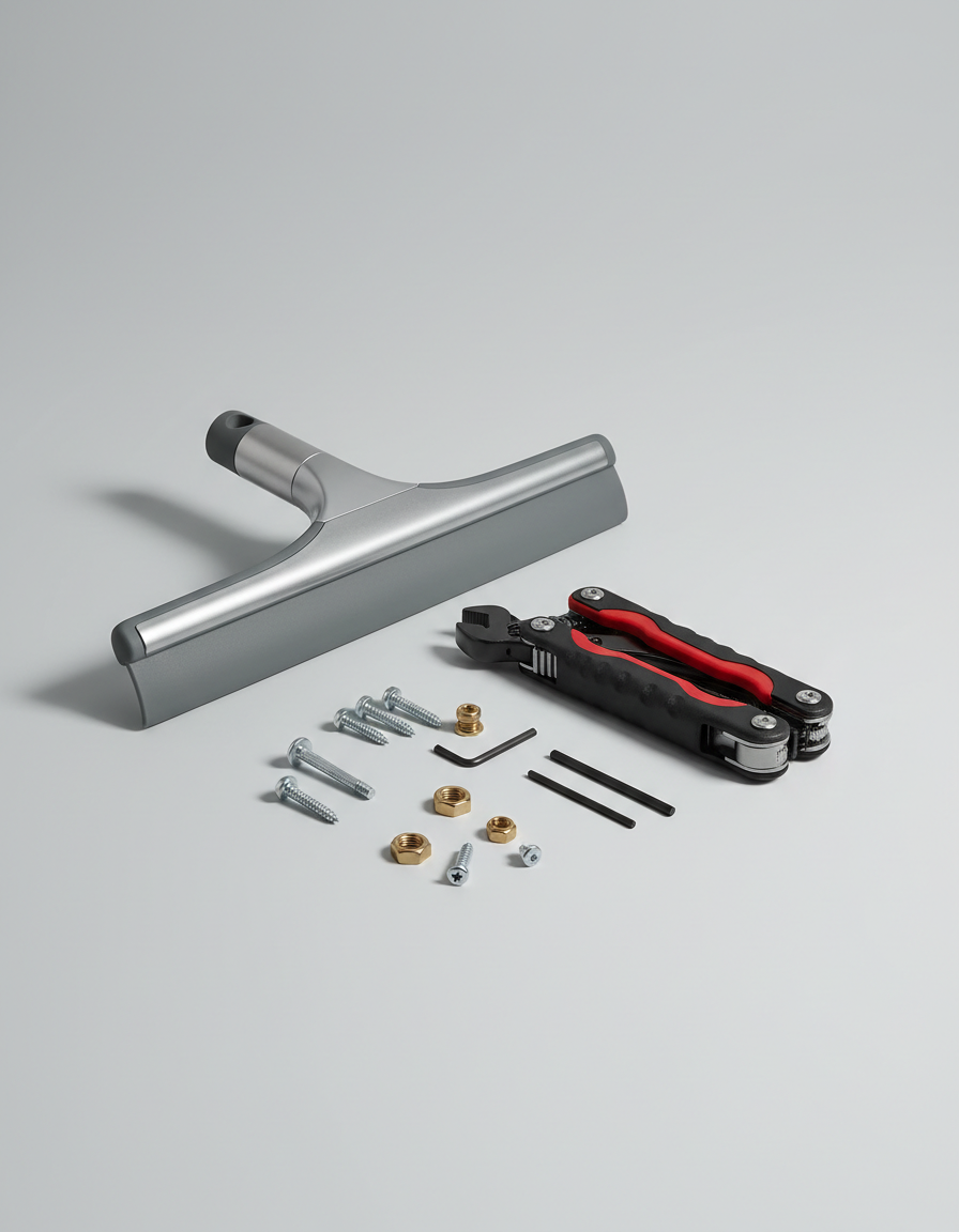 Home cleaning and repair tools including a silicone broom head and multi-tool wrench