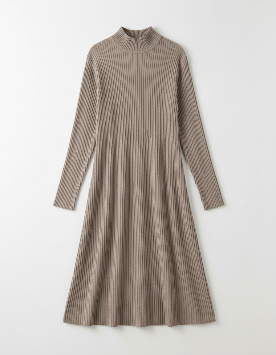 Taupe ribbed knit dress