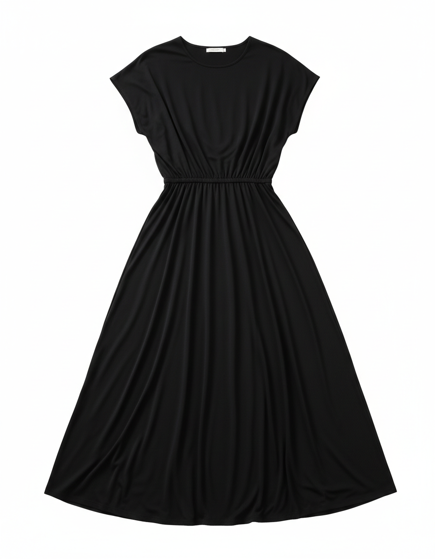 Relaxed black jersey dress in an extended size