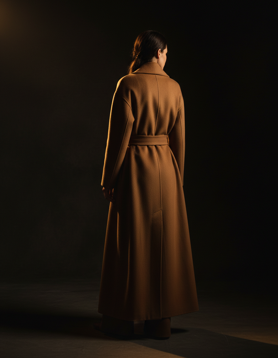 Belted camel wool coat