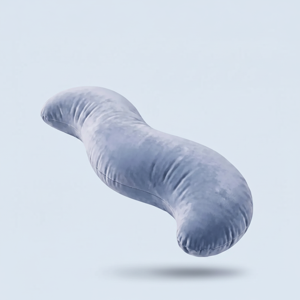 The Snuggi Body Align Pillow seen from the side, showing its S-curve shape