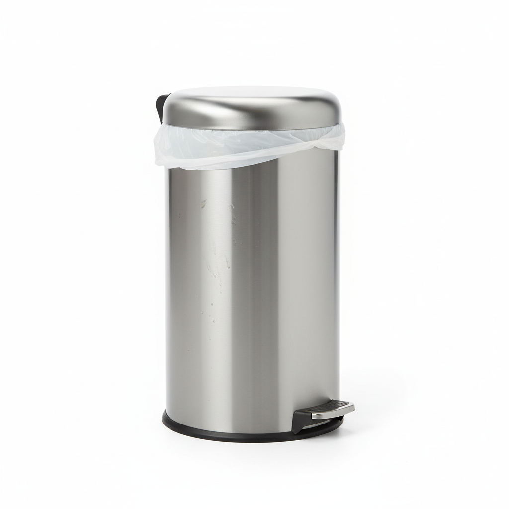 Ordinary stainless-steel pedal trash can with an overhanging bag