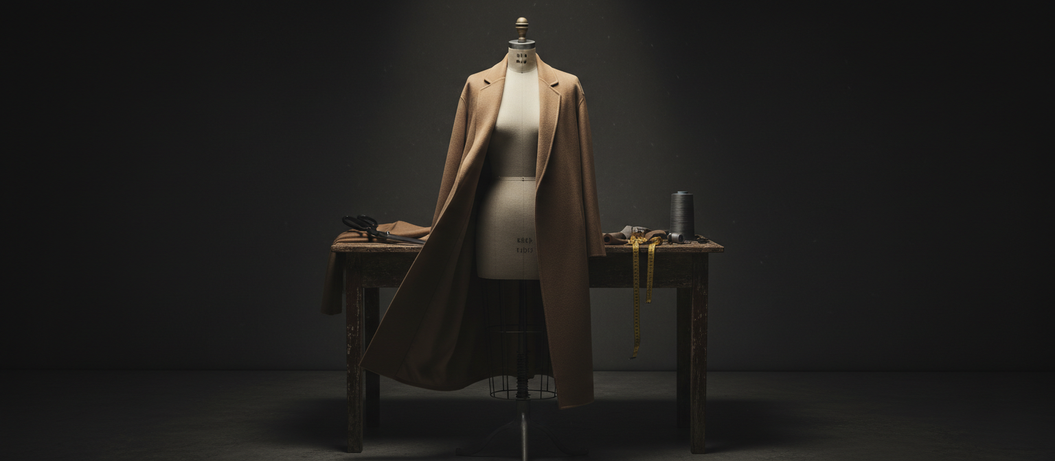 Cashmere overcoat draped on a tailor's dress form