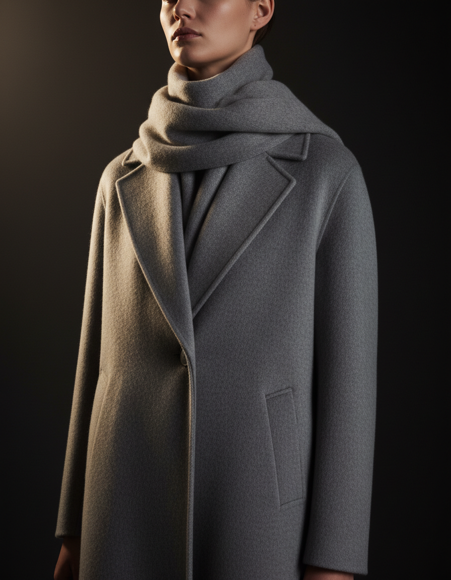 Soft grey cashmere coat and scarf