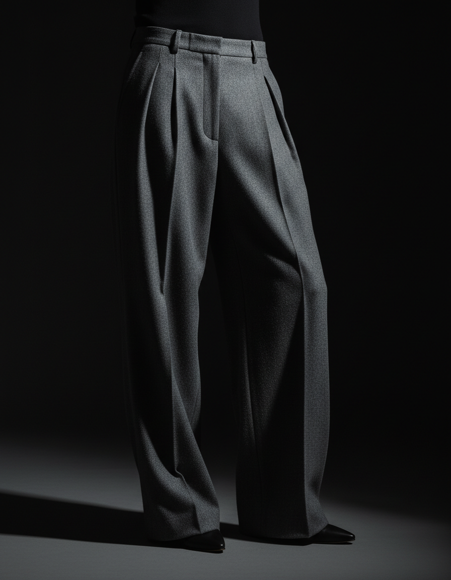 Wide-leg pleated wool trousers