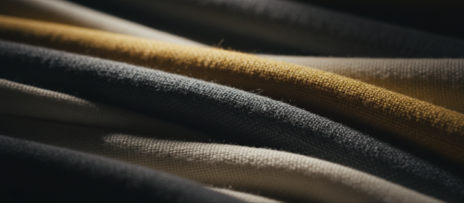 Folded silk and wool layers lit by a single grazing light