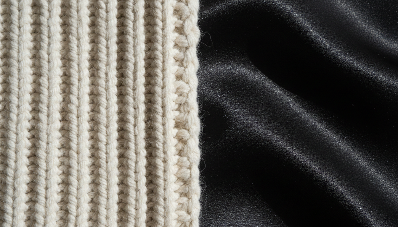 Texture study of ribbed knit and satin