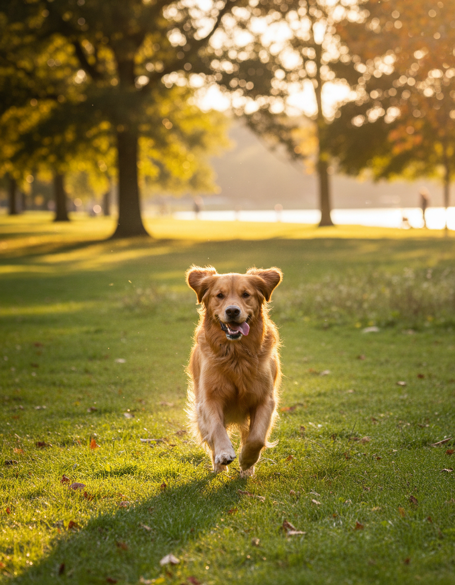 Golden retriever corriendo feliz en el parque